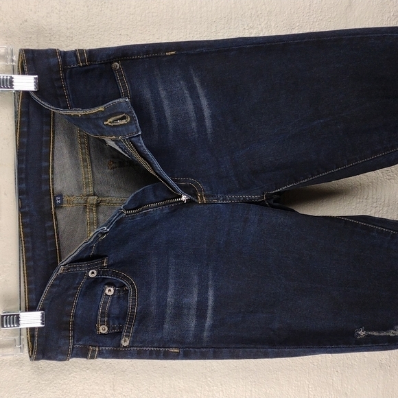 Carmar Blue Dark Wash Five Pocket Mid Rise Ripped Distressed Skinny Jeans - Picture 5 of 12